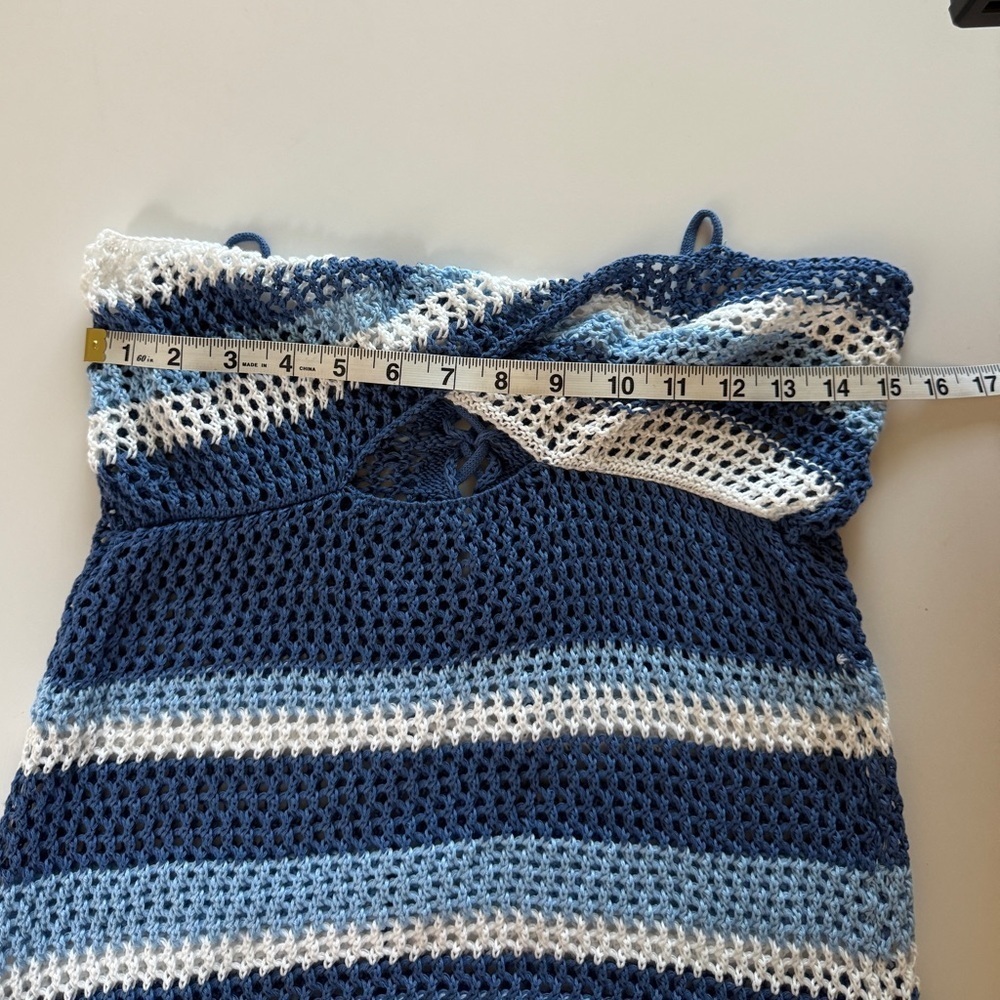 Crochet swim cover blue white striped nautical coastal beach Medium Women’s - Picture 9 of 10